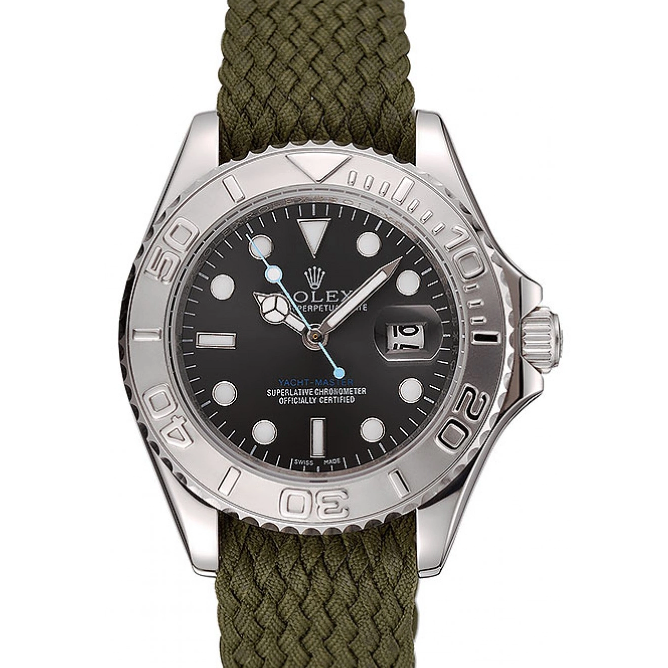 Aaa fake watches Dial Master Yacht Green Fabric Green Bracelet Rolex 1453869 0612